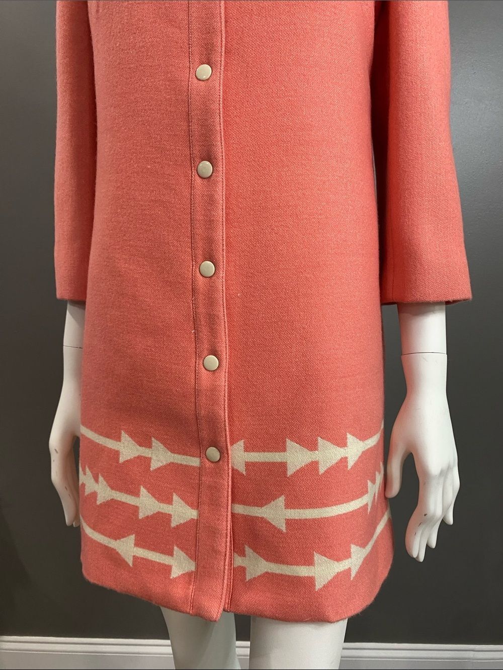 Lauren Moffatt Eastward Dress Coat Coral Arrow-Trim Wool Size M - Picture 6 of 15
